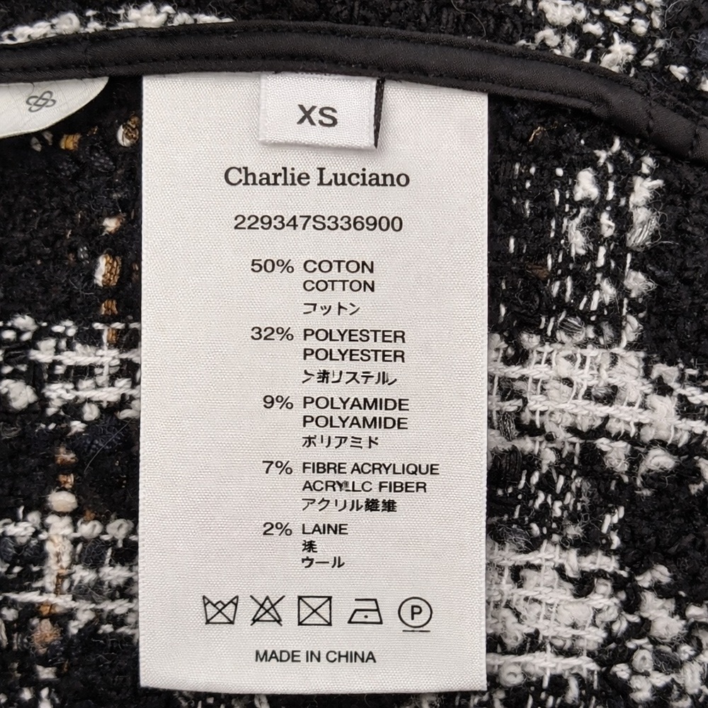 Charlie Luciano Black White Tweed Plaid Oversized Overshirt Button-Up M-L Unisex - Picture 9 of 9